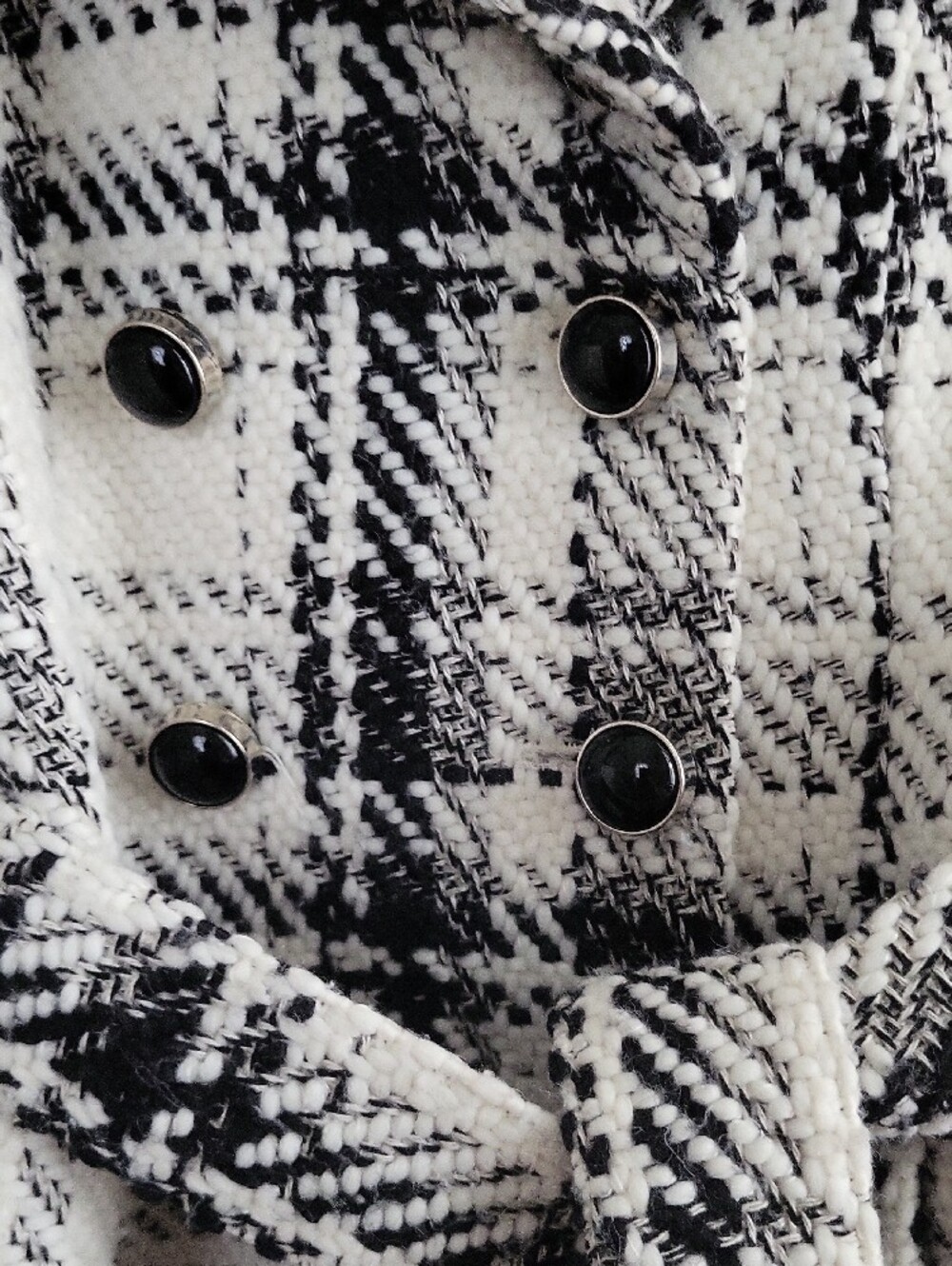 White House Black Market Black & White Plaid Double-Breasted Belted Pea Coat - Picture 3 of 5